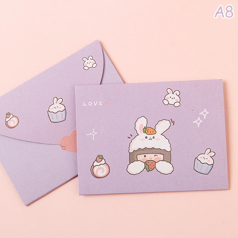 10ชิ้นการ์ดของขวัญการ์ตูนน่ารักซองจดหมายพับได้การ์ดอวยพรวันหยุดคำอวยพรขอบคุณข้อความของขวัญคำสารภาพ