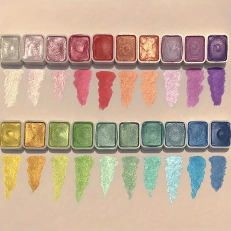 20-farbiges Aquarell-Malset aus Metall, neue tragbare Box mit funkelnden Perlen, solide Aquarellmalerei, Künstlerbedarf