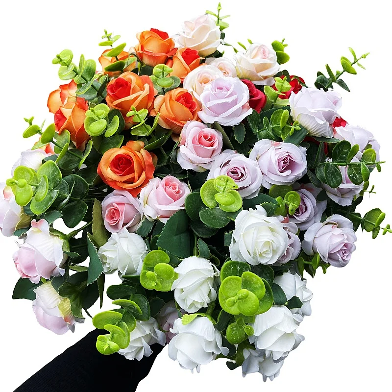 ดอกกุหลาบประดิษฐ์ 10 หัว - หน้าแรกและงานแต่งงานตกแต่งวันวาเลนไทน์ Eucalyptus Rose Bundle ของขวัญวาเลนไทน์และครอบครัว