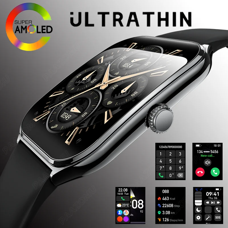 Nuevo reloj inteligente ultrafino para hombre 1,96 "AMOLED 360*360 pantalla de píxeles HD muestra siempre el tiempo recordatorio de llamadas reloj inteligente para mujer para huawei