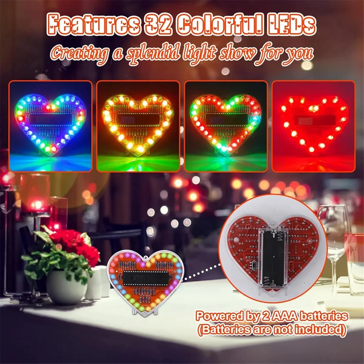 Módulo de luz intermitente LED RGB en forma de corazón N82R, Kit electrónico DIY, lámpara de agua, proyecto de soldadura, práctica para estudiantes de escuela