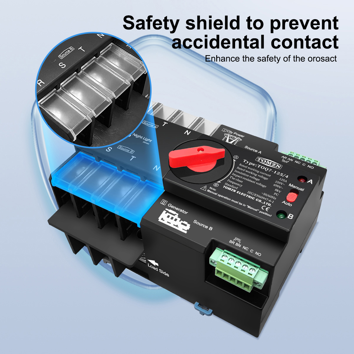 TOMZN Din Rail 2P 3P 4P ATS Dual Power Automatic Transfer Switch Electrical Selector Uninterrupted Power 230V 63A 100A 125A Mini