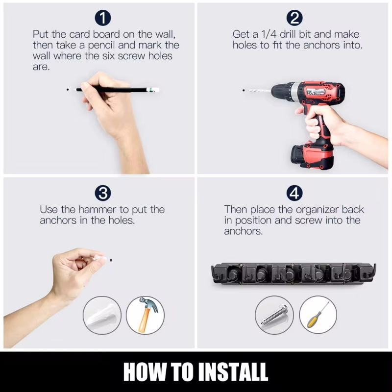 Wall Mounted 3/4/5 Position Multi-Functional Broom Hanger Shelf Home Kitchen Storage Black Magic Plastic Mop Holder