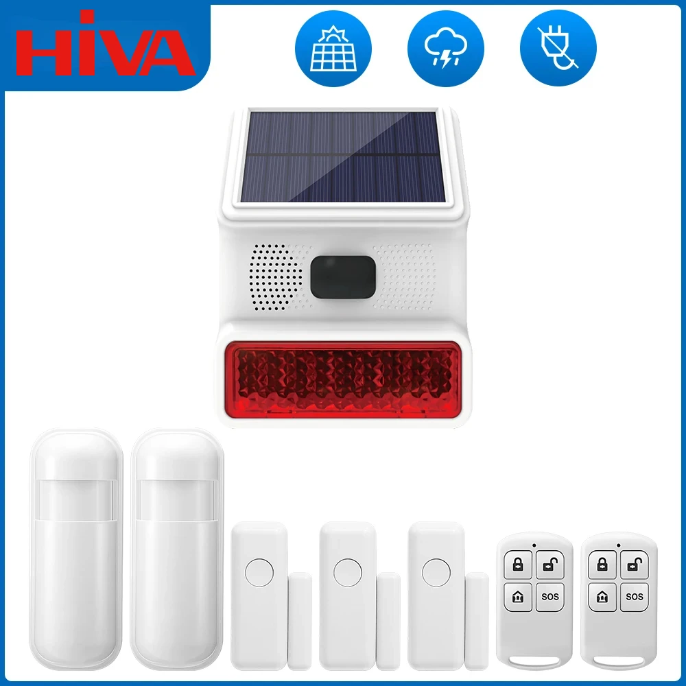 Wodoodporny system alarmowy HIVA Bezprzewodowa częstotliwość radiowa 433 MHz Zewnętrzny alarm ze światłem stroboskopowym na energię słoneczną z czujnikiem drzwi Czujnik podczerwieni