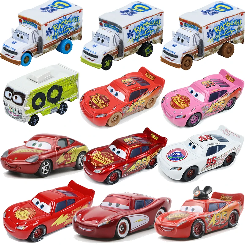 Nuevos coches Disney Pixar 2 3 Lightning Mcqueen Pink Japón Dr daño Arvy modelo de coche de Metal 1:55 vehículo fundido a presión juguete para niños regalo de cumpleaños