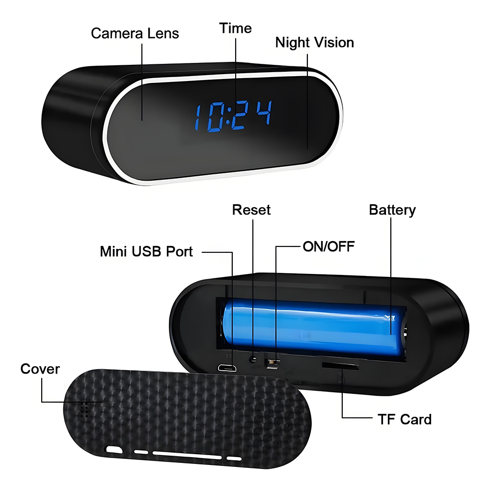 Cámara de reloj inalámbrico 1080p con soporte WiFi enrutador 2.4G WiFi HD Cámara de red detección de movimiento Cámara de niñera de vigilancia doméstica y de oficina en interiores de visión nocturna infrarroja