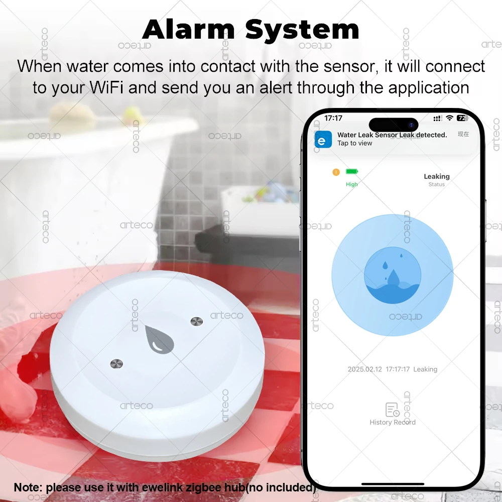 Ewelink Zigbee Smart Water Sensor Flood Lekdetector Remote Monitoring Voor Keuken Badkamer Ondersteuning Home Assistant Zigbee2mqtt