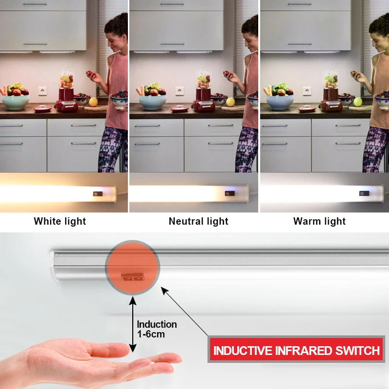 LED Under Cabinet Lights For Kitchen Hand Sweep Switch PIR Motion Sensor Closet Wardrobe Lamp Led Night Light 30/40/50cm Bedside