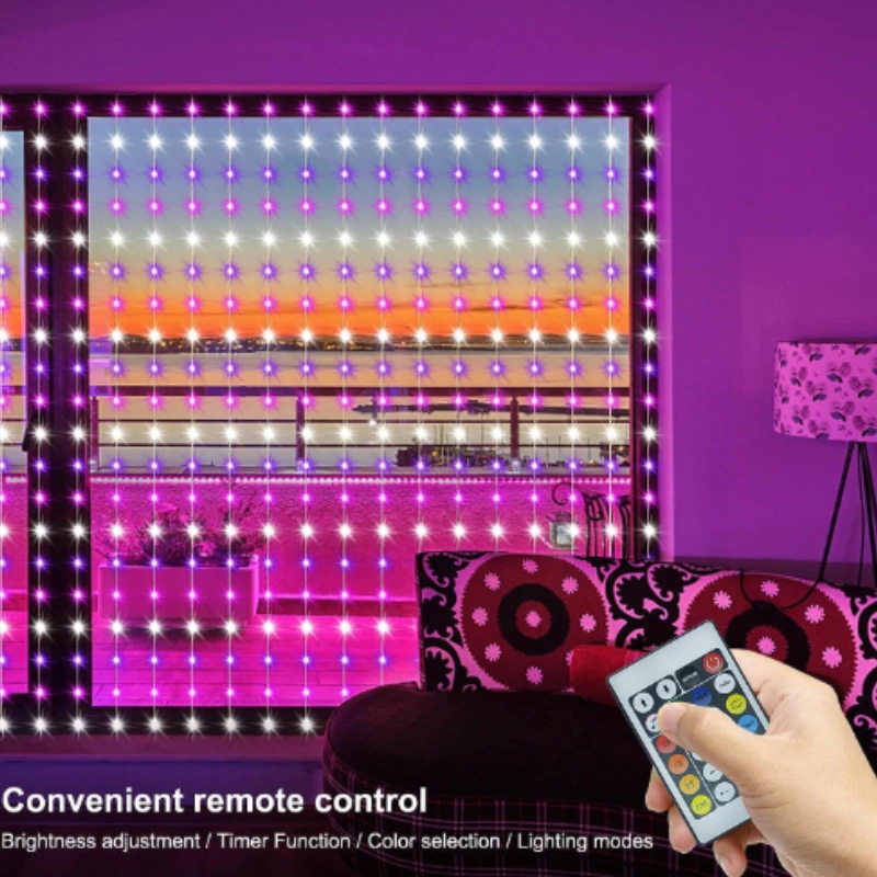 ไฟม่านแสงสี RGB บลูทูธ3*2ม./3 * 3M โคมไฟนางฟ้า LED รีโมทคอนโทรลกันน้ำสำหรับห้องนอนห้องนั่งเล่นไฟคริสมาสต์