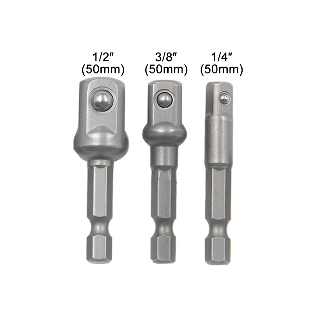 3PC natural hexagonal handle extension rod 50mm adapter 1/2 screwdriver 3/8 square head 1/4 socket power tool accessories