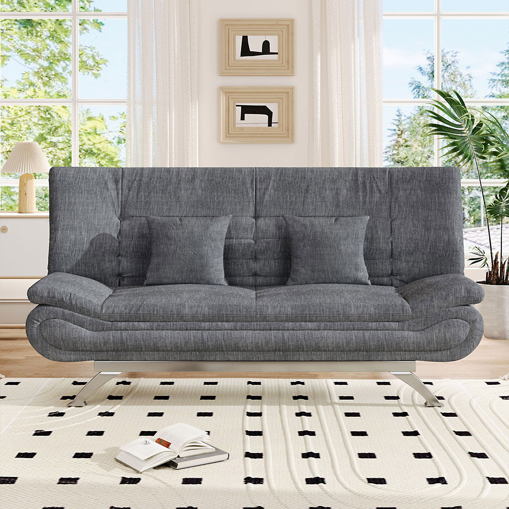 Grey Shell 3 Seater Recliner Sofa Bed with 2 Pillows  for Living Room Bedroom Home Office Study