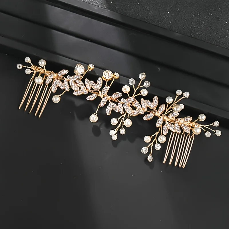 Kristall Perle Haarkamm Clip Pin Strass Blatt Haarkamm Stirnband Tiara für Frauen Braut Hochzeit Haarschmuck Schmuck Kamm