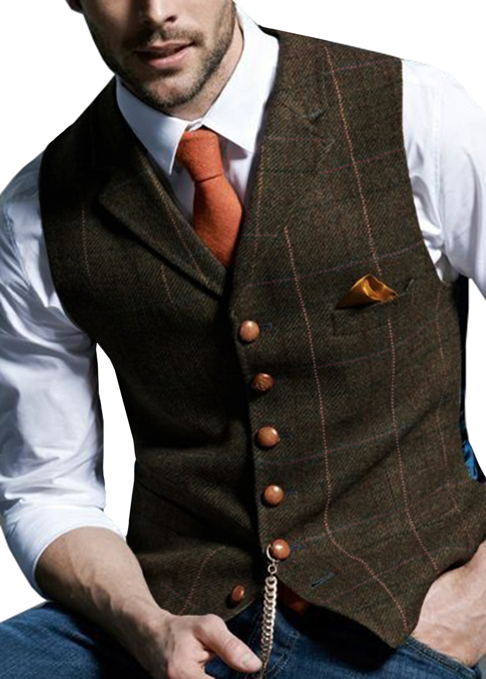 Chalecos para hombre, traje de Tweed, ropa de negocios para hombre, chaleco a rayas, chaleco Punk, padrino de boda, chaqueta marrón negra y gris Bleazer