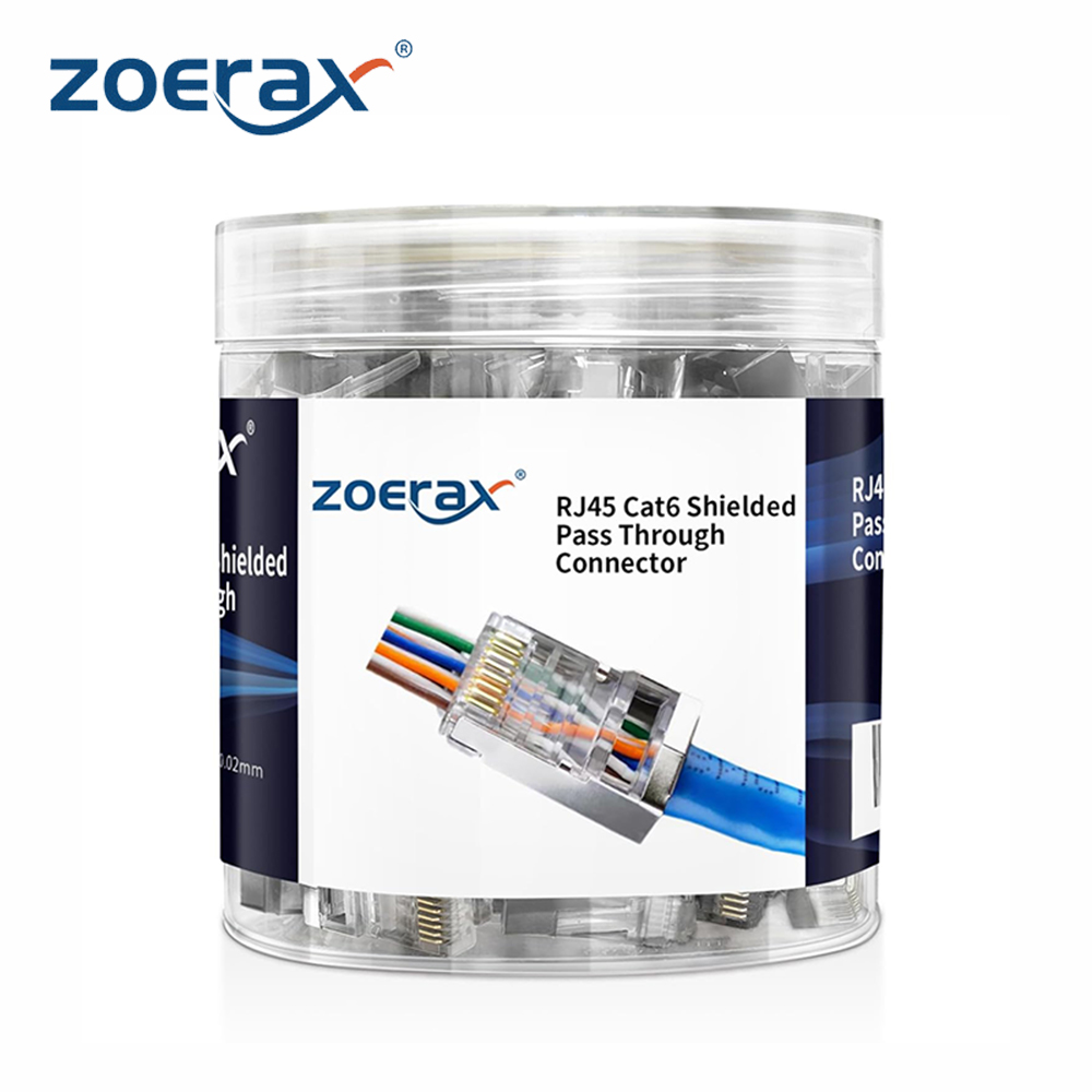 ZoeRax Paquete de 100 conectores de paso RJ45 Cat6 enchufes modulares RJ45 blindados orificio de 1,1 mm para cable FTP/STP sólido o trenzado