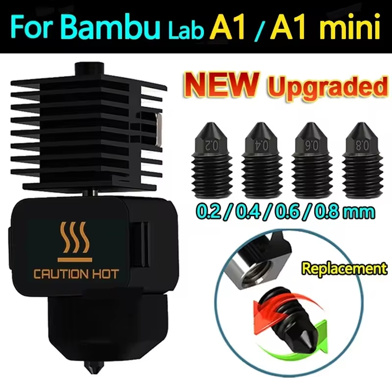 สําหรับ Bambu Lab A1 mini Hotend Kit 0.2/0.4/0.6/0.8 มม.หัวฉีดเหล็กชุบแข็งสําหรับ Bambu Lab A1 ชุดหัวฉีด 3D เครื่องพิมพ์ Hotend