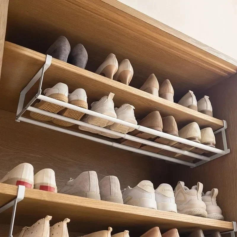 Zapatero ajustable |   Organizador en capas que ahorra espacio para zapateros del hogar |   Zapatero debajo del estante con cesta colgante