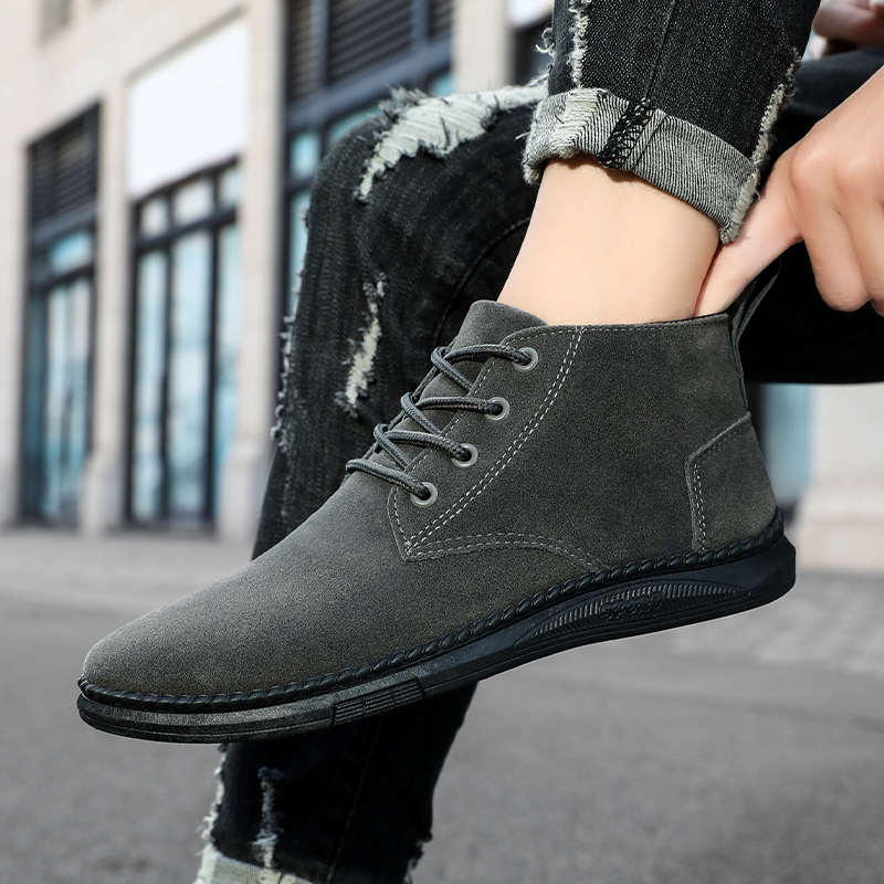 Alta superior casual sapatos de placa masculina rendas até camurça preto fundo plano botas curtas chelsea botas de marca de alta qualidade botas jeans