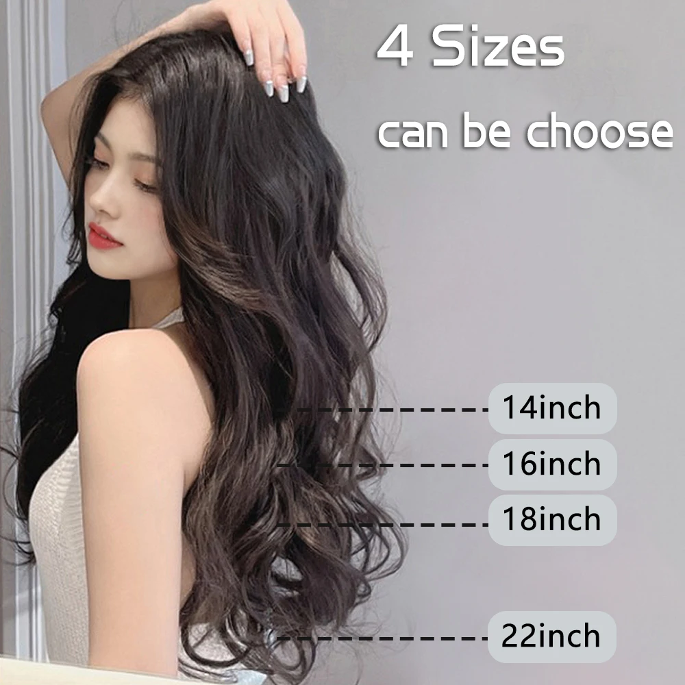 Extensões de cabelo de fio invisível sintético, resistente ao calor, sem clipes, longo, natural, ondulado, falso, para mulheres