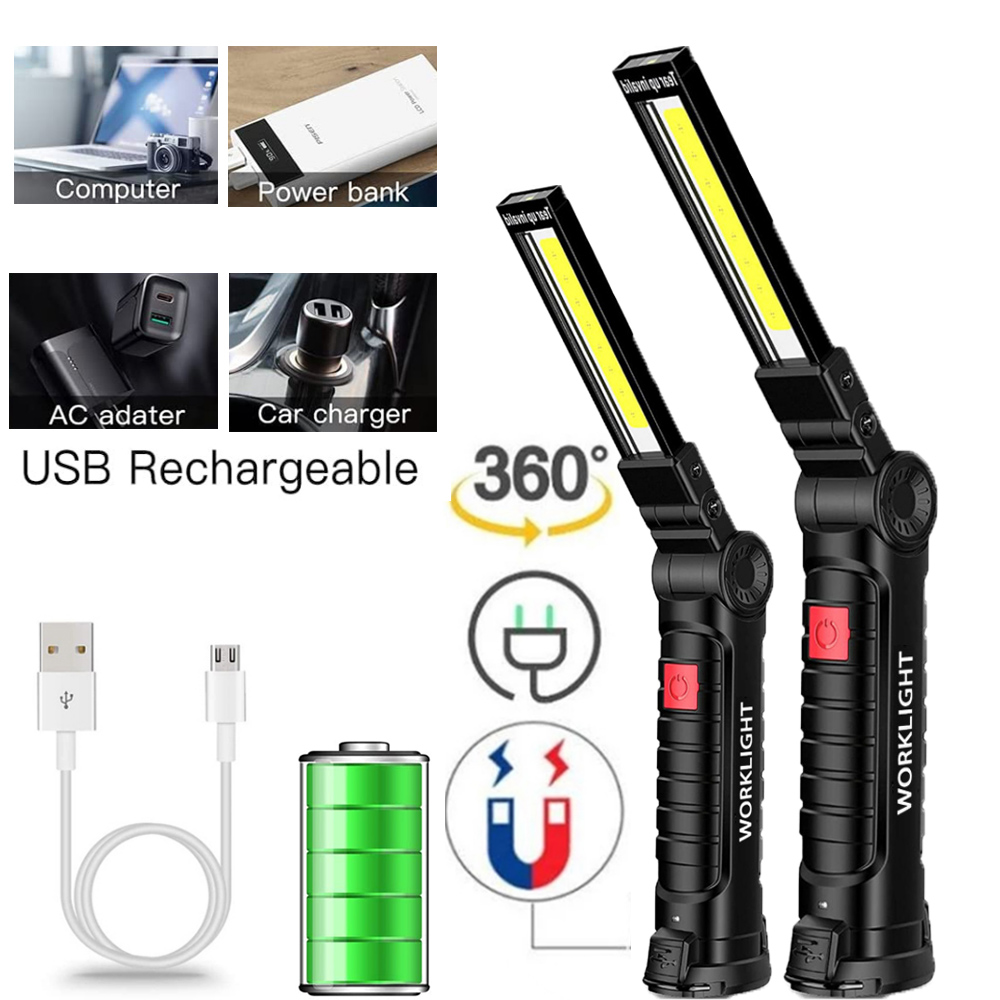 Linterna USB, herramienta de antorcha recargable, regalos para hombres, luz de trabajo LED con Base magnética, 5 modos para el hogar, Camping al aire libre ﻿