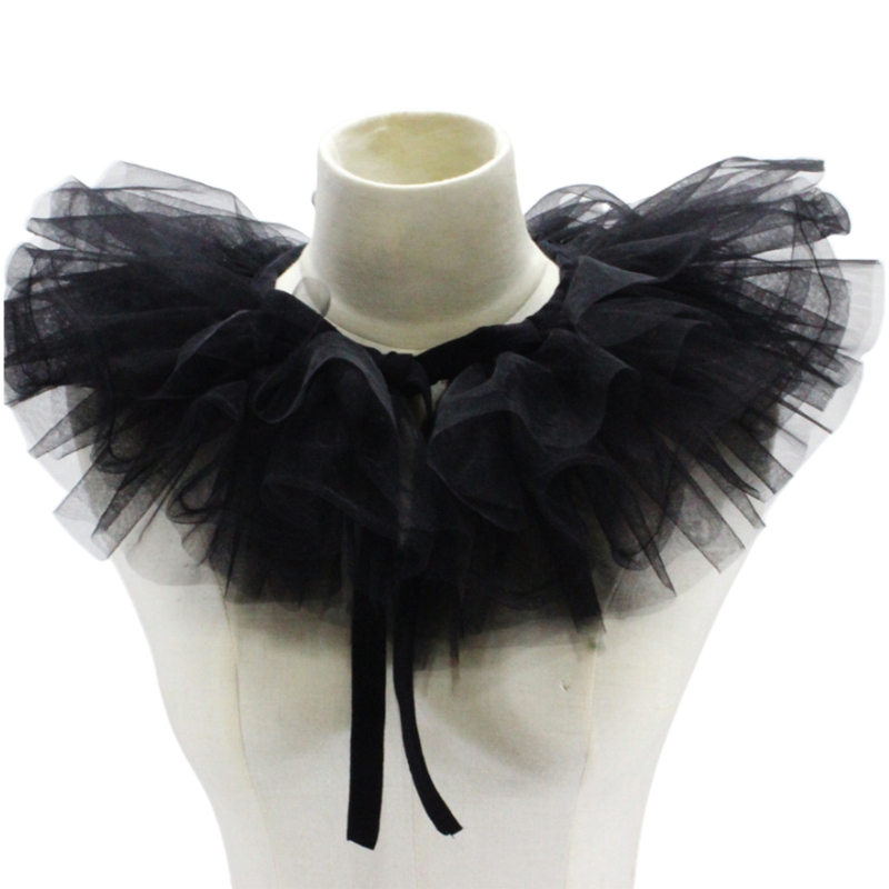 Kobiety wiktoriański marszczony Mesh z imitacją kołnierzyka szal Retro warstwowy tiul odpinany szyi Ruff dekoracyjne Clown Cosplay Choker