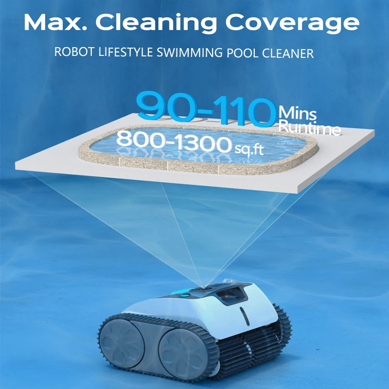 Robot aspirador inalámbrico para piscina, batería de litio recargable, 8600mAh, planificación de ruta, autoretención inversa automática