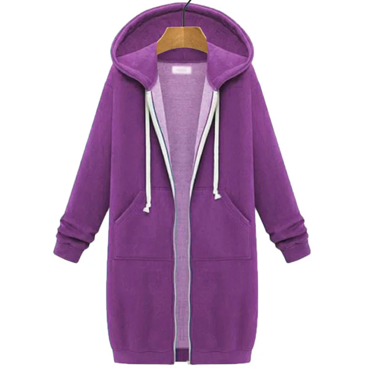 Sudaderas con capucha para mujer, novedad de Otoño Invierno 2023, moda holgada gruesa, diseño de bolsillo de Color sólido, Top con capucha, sudaderas con cremallera larga, abrigo