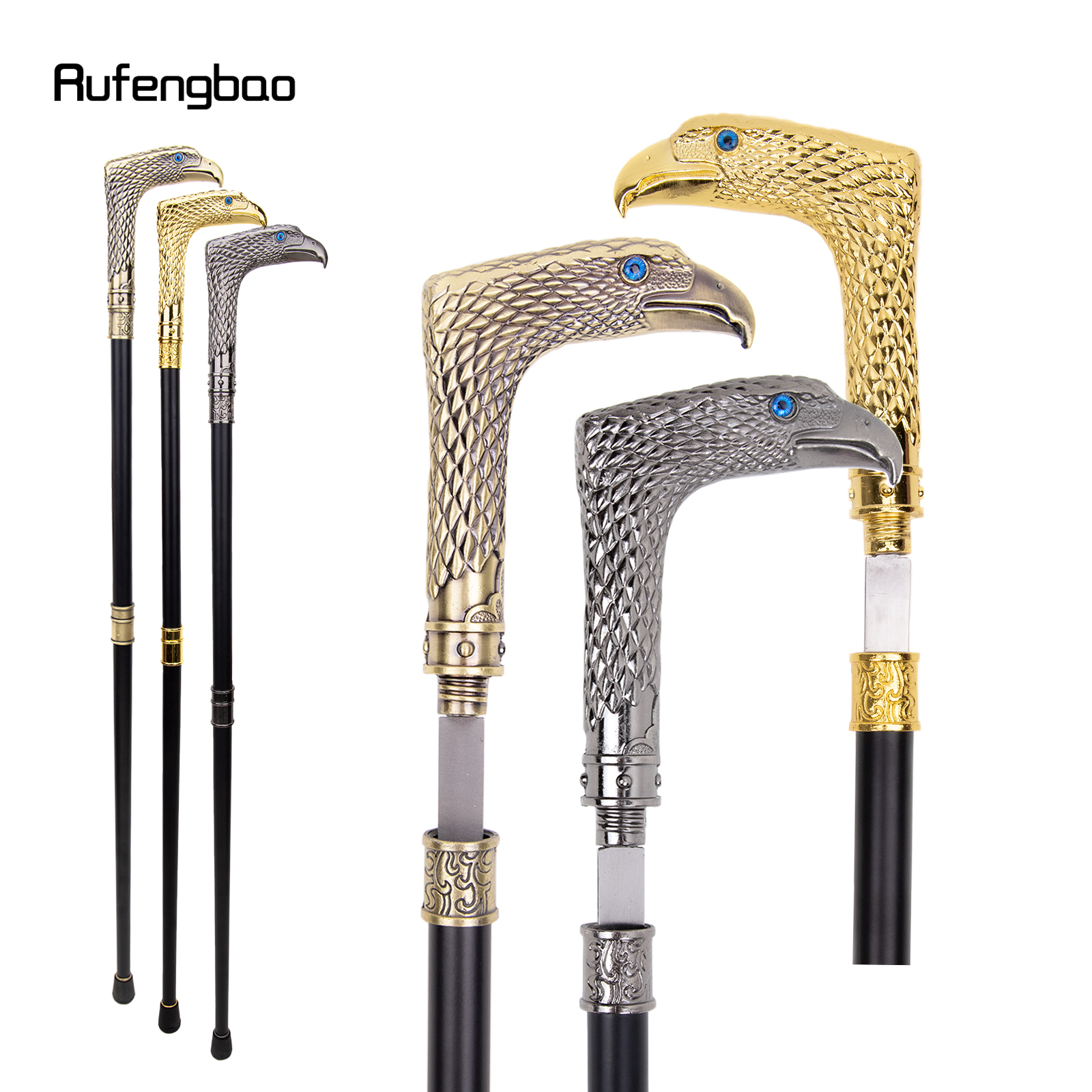 Bunter Blue Eye Eagle Gehstock mit versteckter Platte, Selbstverteidigung, modischer Gehstock, Platte, Cosplay, Crosier Stick, 93 cm