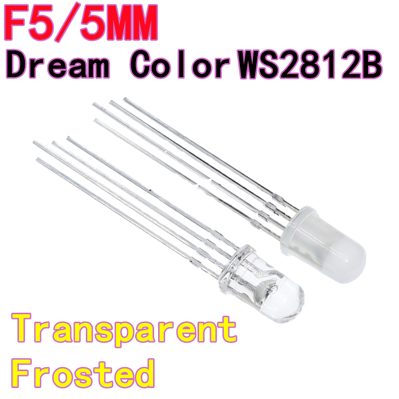 100 Uds. Cuentas LED de alto brillo WS2812B con orificio pasante F5 RGB IC incorporado 5V programable 5mm Color de sueño a todo Color transparente