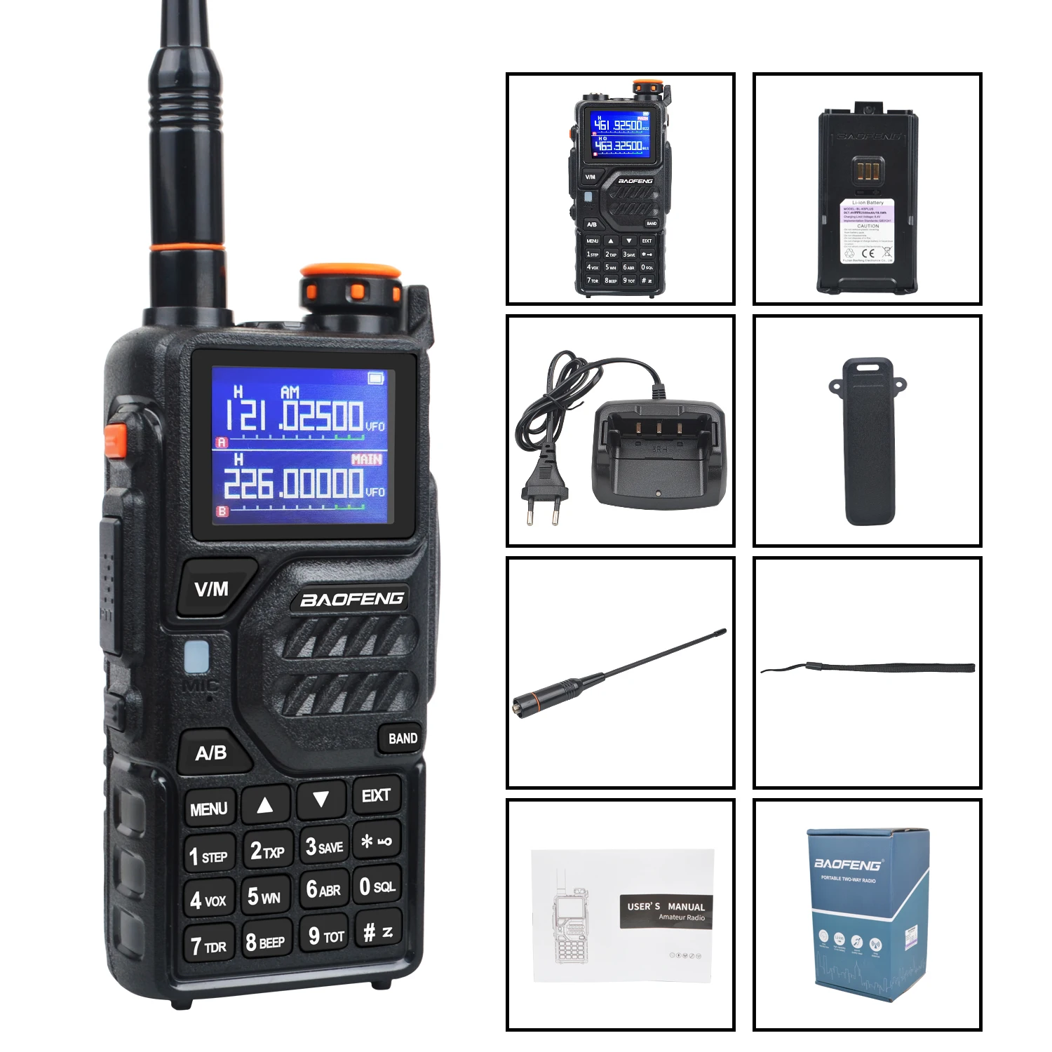 Baofeng-walkie-talkie K5Plus, dispositivo de Radio FM de seis bandas, Rx, 8W, 999Ch, copia de frecuencia inalámbrica, codificador Vox NoAA