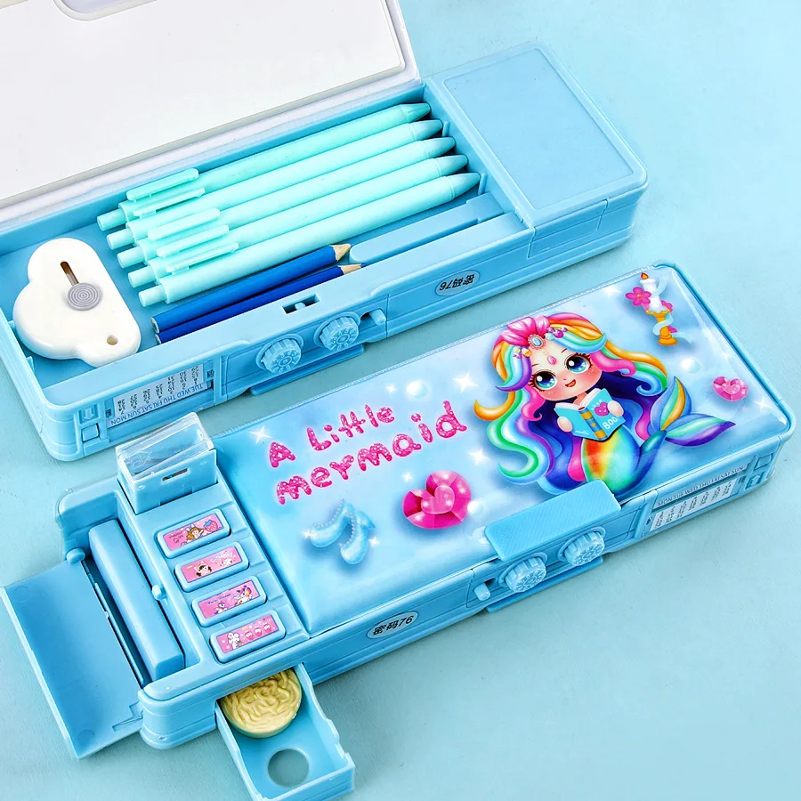 Mädchen-Passwortschloss, High-Tech-Federmäppchen, multifunktionales Briefpapier, intelligenter Mechanismus, doppelschichtige Grundschüler