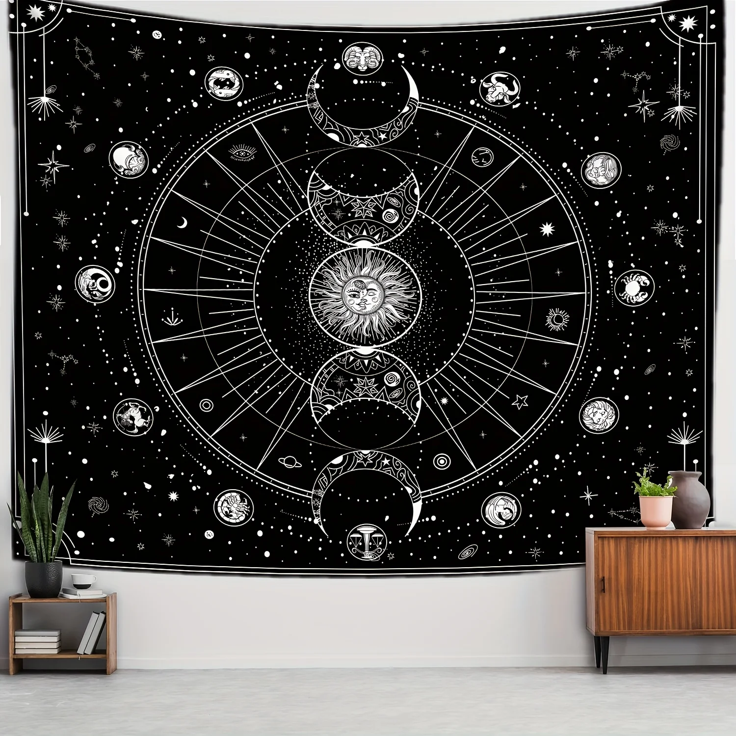 Astrologia Adivinhação Tapeçaria Impressa, Sol e Lua, Decoração para Casa, Decoração, 75x58cm, 1Pc
