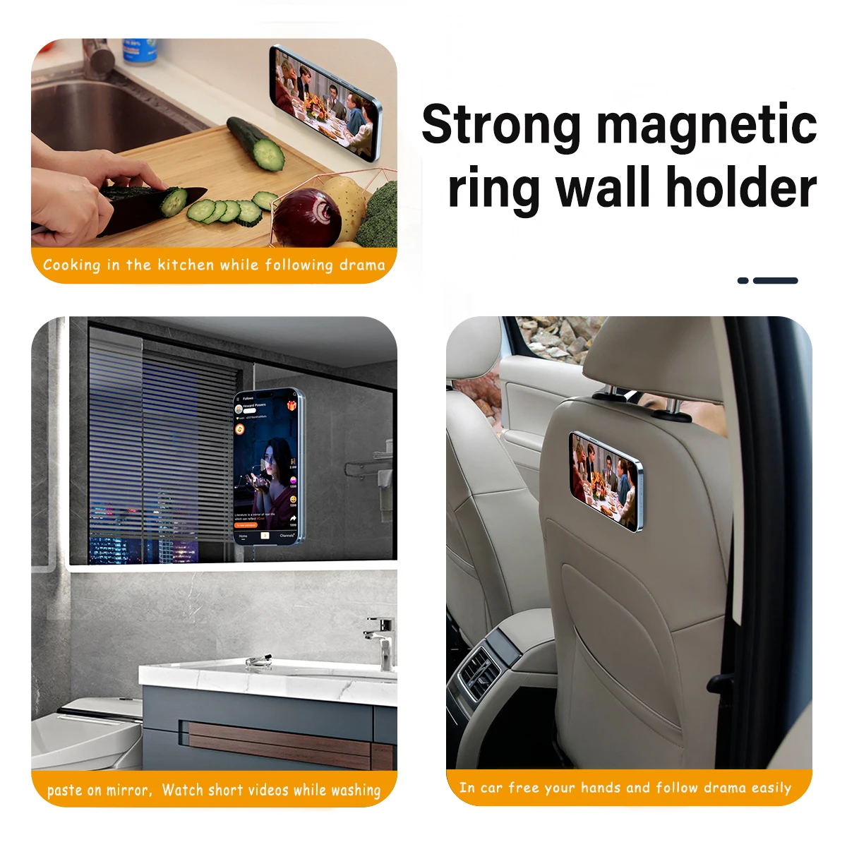 Magnetic Ring Holder For iPhone 15 14 13 12 Pro/Plus Wall Mobile Phone Magnet Stand in Car Cell Phone Metal Bracket Magnet Mount