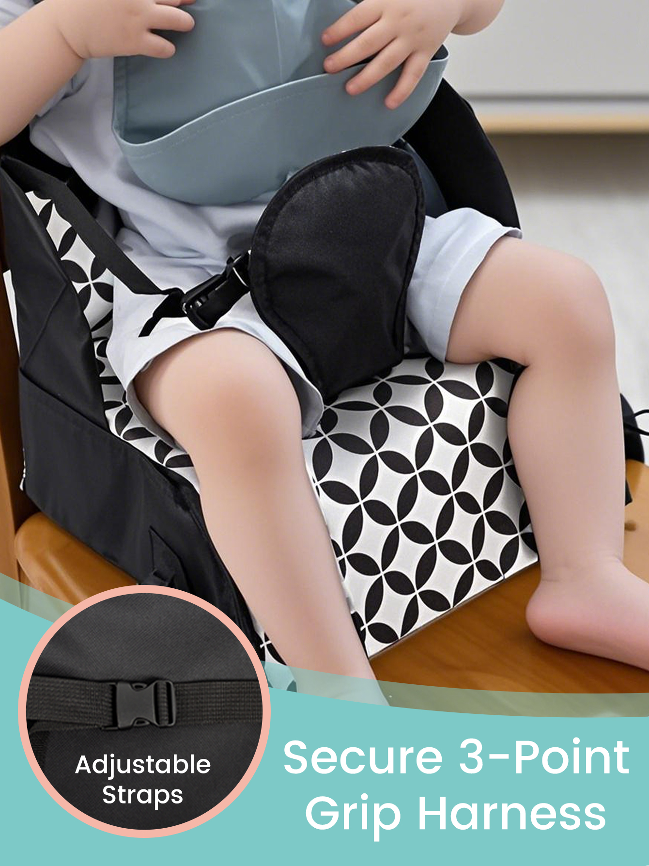 Almofada portátil dobrável para cadeira alta de bebê, assento de viagem para crianças, alças laváveis, fivela, 1 peça