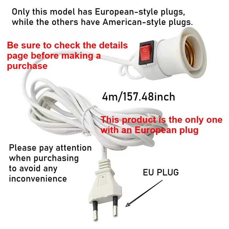 Lamp Bases Universal With Switch Led Bulb Socket Adapter E27 Screw Lamp Holder Accessories Tools Two Plugs Suspension