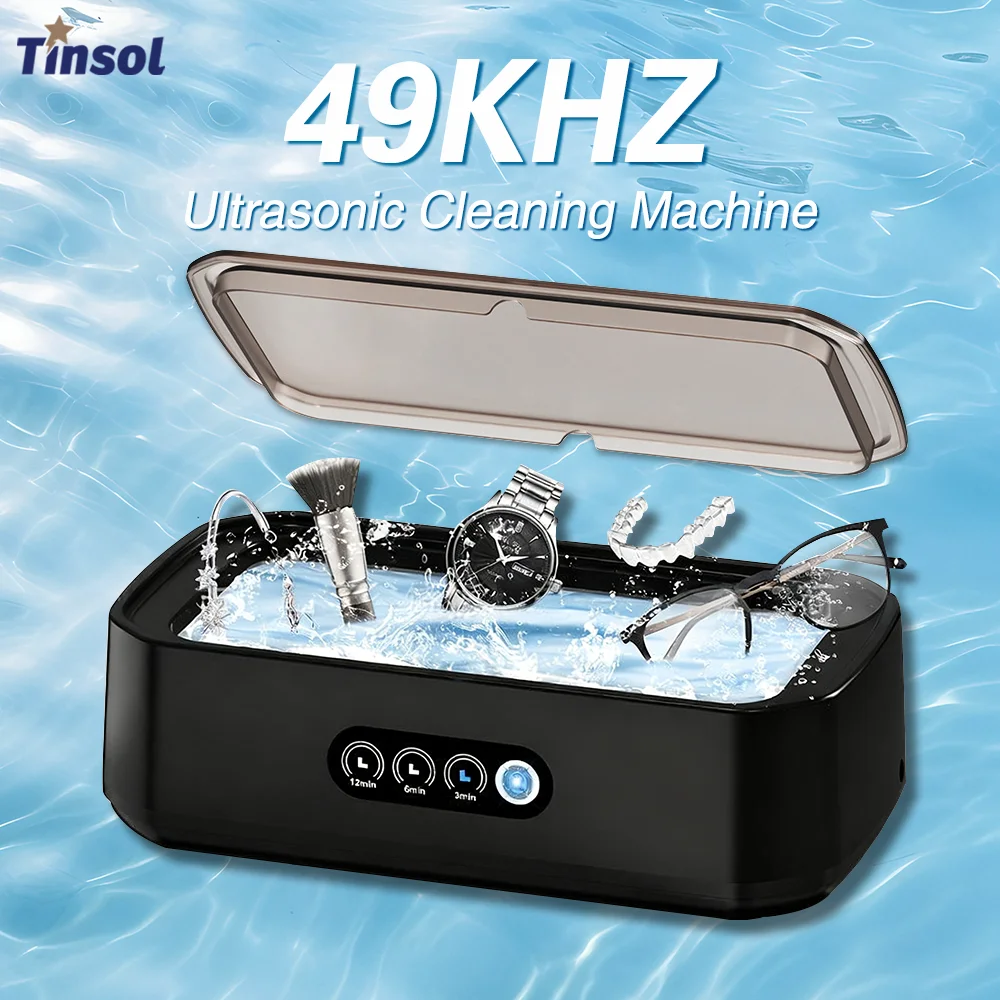 TINSOL-limpiador ultrasónico de alta frecuencia, 49KHZ, 650ml, Mini máquina de limpieza por vibración, adecuado para gafas, joyería y dentaduras postizas