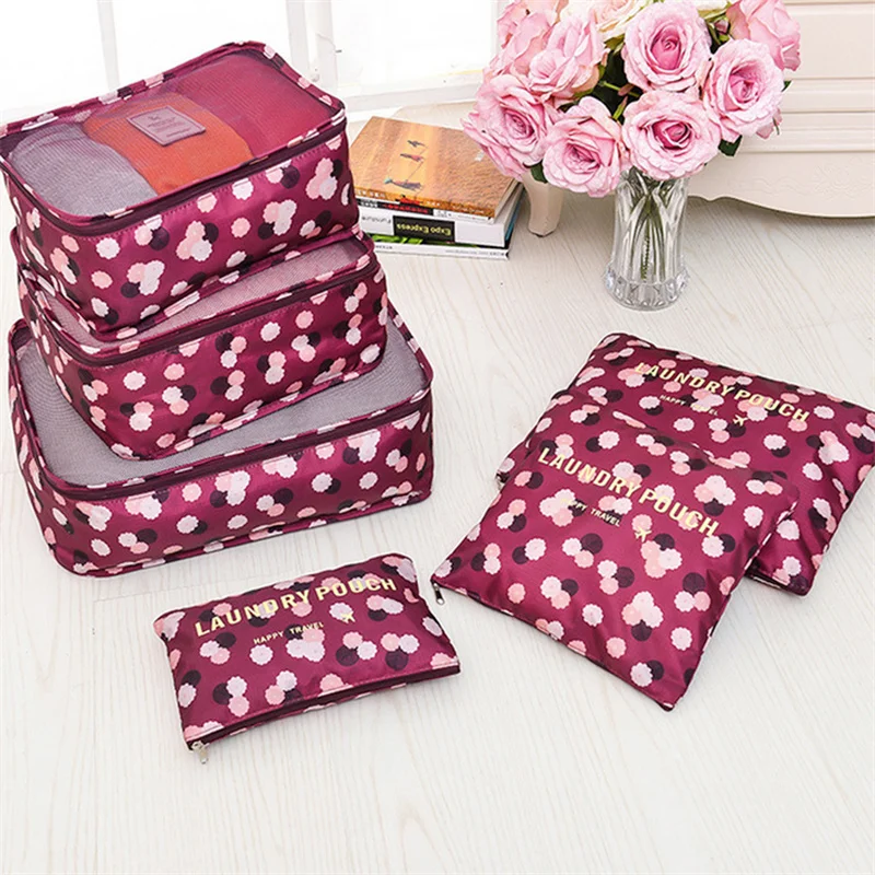 6 pçs conjunto de saco de armazenamento de viagem para roupas organizador arrumado guarda-roupa mala bolsa organizador de viagem caso sapatos embalagem cubo saco