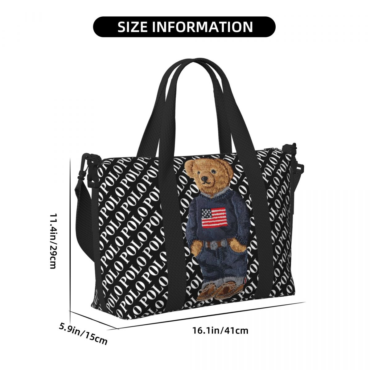 Custom Large Luxury Bear Tote Bag Women Shopper Shoulder Gym Beach Travel Bag