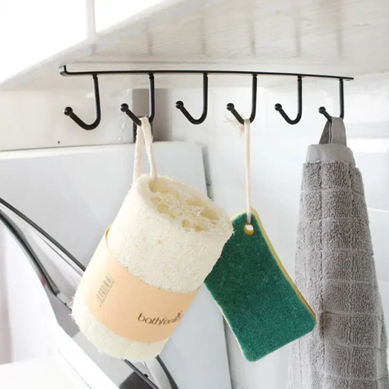 6 Hook Coffee Cup Mug Plastic Holder Black White Hooks Shelf Multifunction Kitchen Cabinet Sundries Organizer Storage Hanger