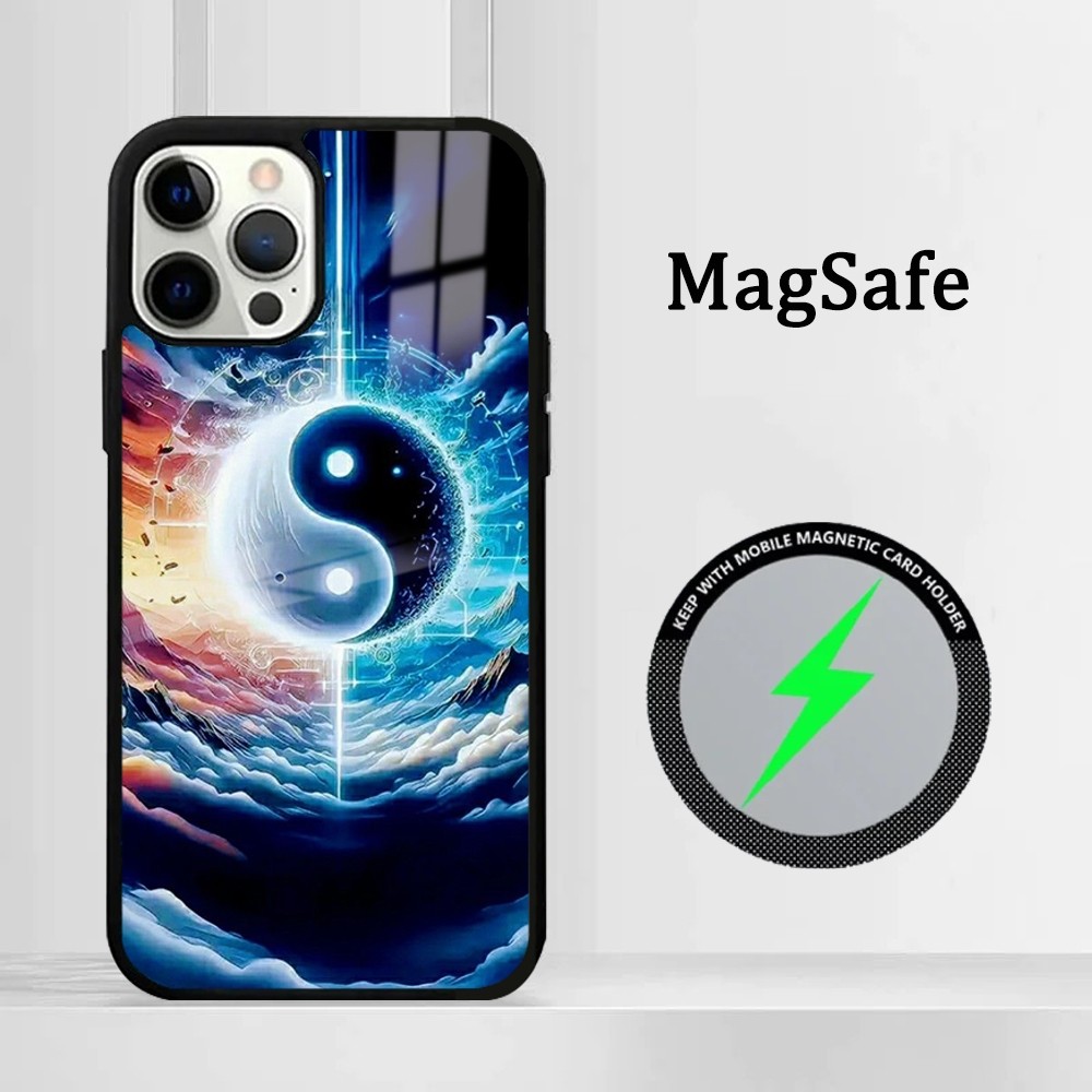 Casing Ponsel Pohon Kehidupan Yin Yang untuk IPhone 16 15 14 13 12 11 Pro Max Plus Penutup Magnetik Cermin Mini