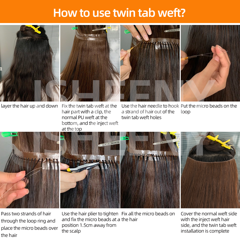 Invisible Hole Weft Human Hair Extensions 12"-24" Twin Tab Weft Hair Natural Straight Pull Through Micro Weft Hair Spot Goods
