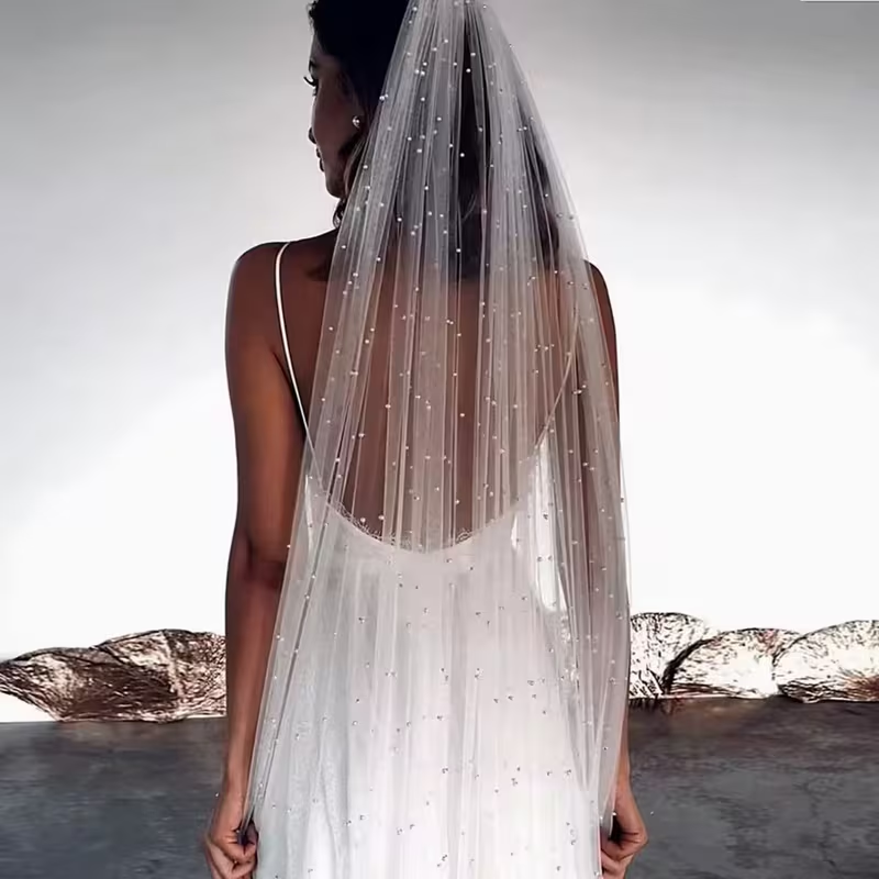 3 Meters Long Pearl Beaded Bridal Veil One Layer Long Wedding Marriage Accessories for Women