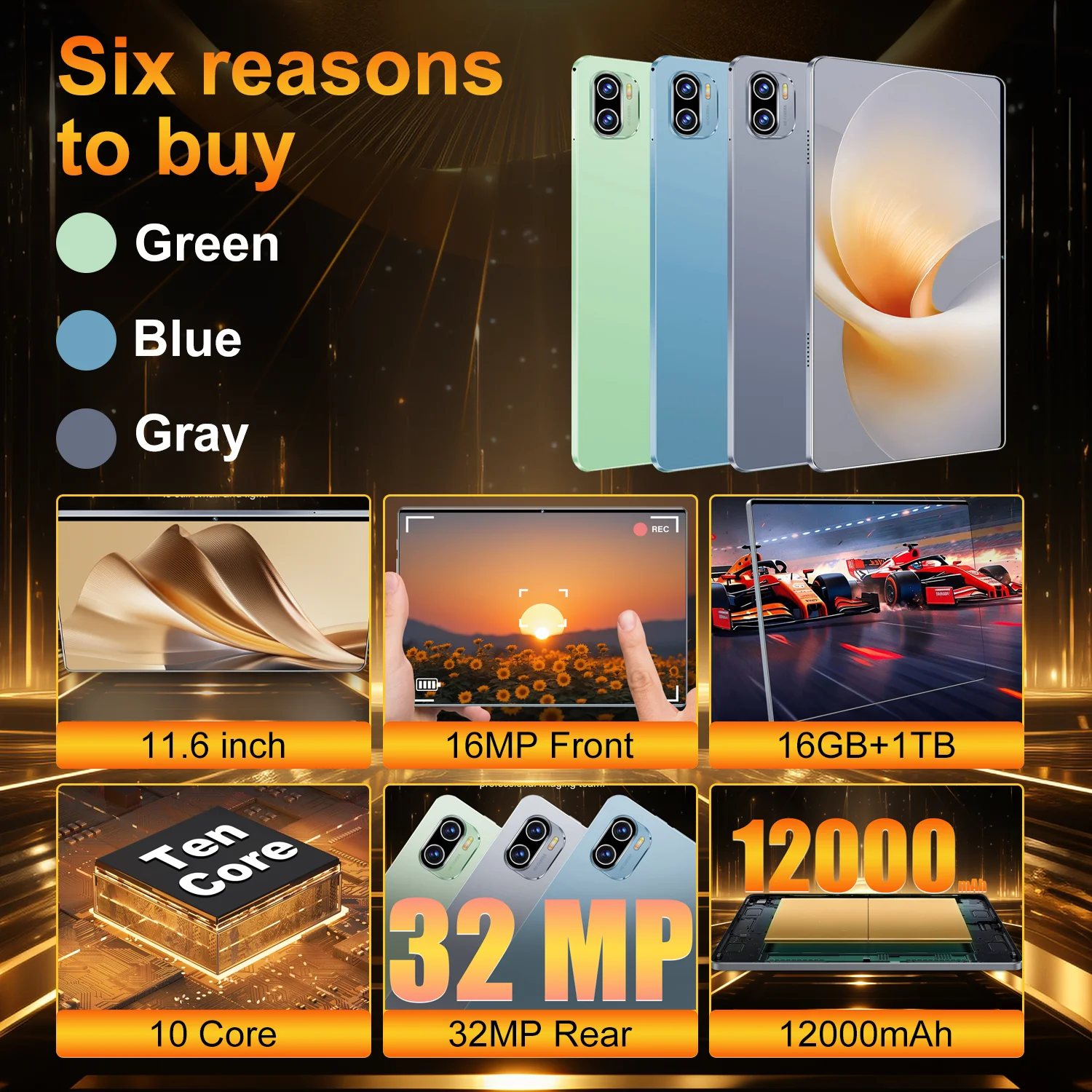 Versión Global nueva tableta Pad Original 11,6 pulgadas HD 5K Android 13 16GB + 1T 16MP + 32MP 12000mAh 5G Dual SIM WiFi GPS