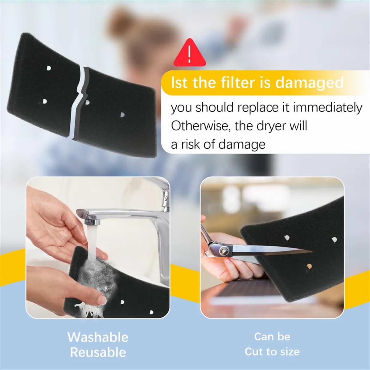 Newest 4PCS Dryer Filter for Bauknecht Privileg Whirlpool HX 481010716911 Dryer Filter Resuable Condensing Dryers Sponge Filter