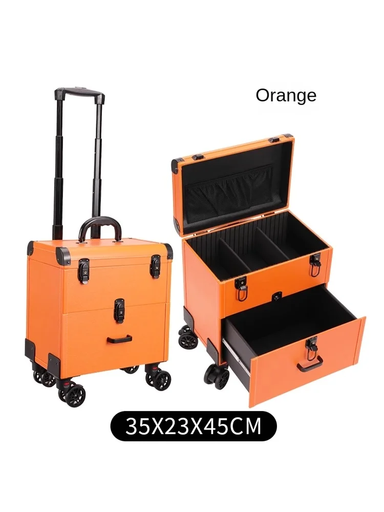 Cosméticos Trolley Mala com Mudo Spinner Rodas, Maquiagem Storage Toolbox, Toolbox Bordado, Beleza Nail Eyelashes