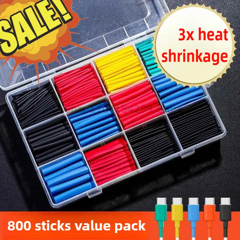 127 Uds. Tubo termorretráctil negro 2:1 surtido de tubos de poliolefina Kit de cables de envoltura de manguito de Cable de coche