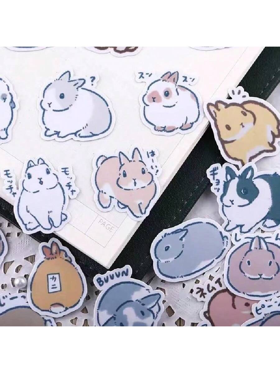 Cute Cartoon Rabbit Stickers For Journal Decoration, 40pcs Expression Rabbit Stickers For Kids Learning Scrapbooking Diy Decor