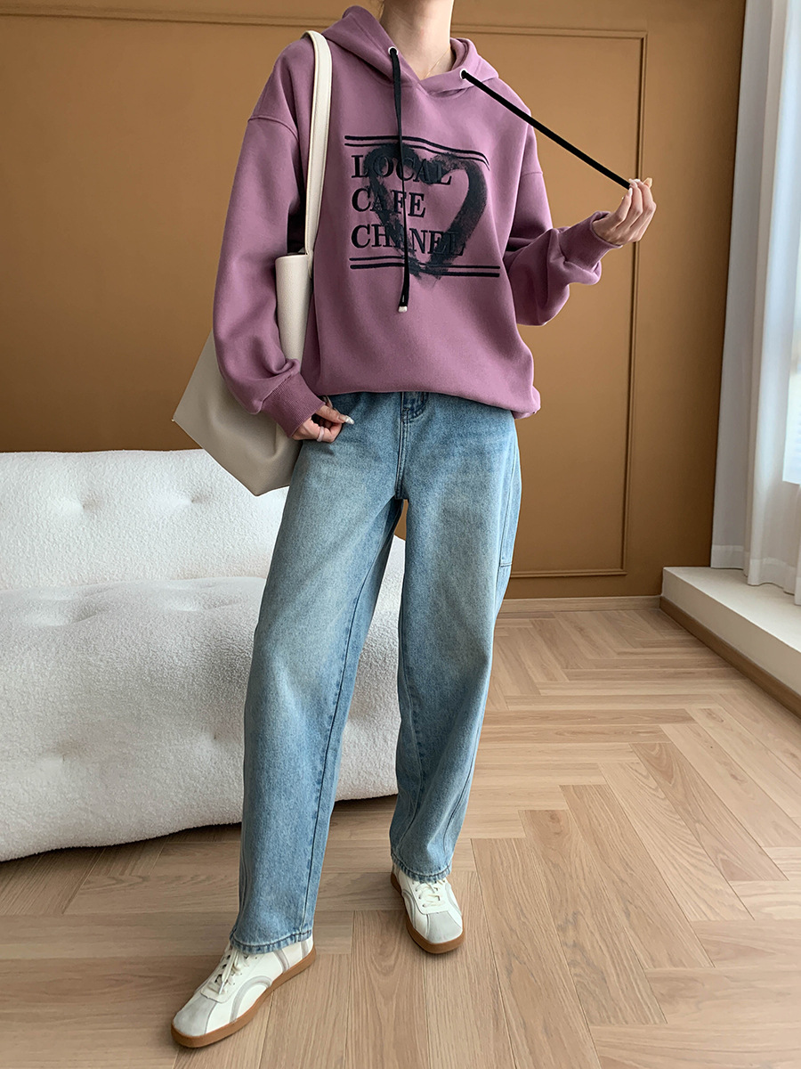 Gebogene, messergeschnittene, lockere Jeans mit weitem Bein, schlankere Herbst-Jeanshose 2024, Herbst