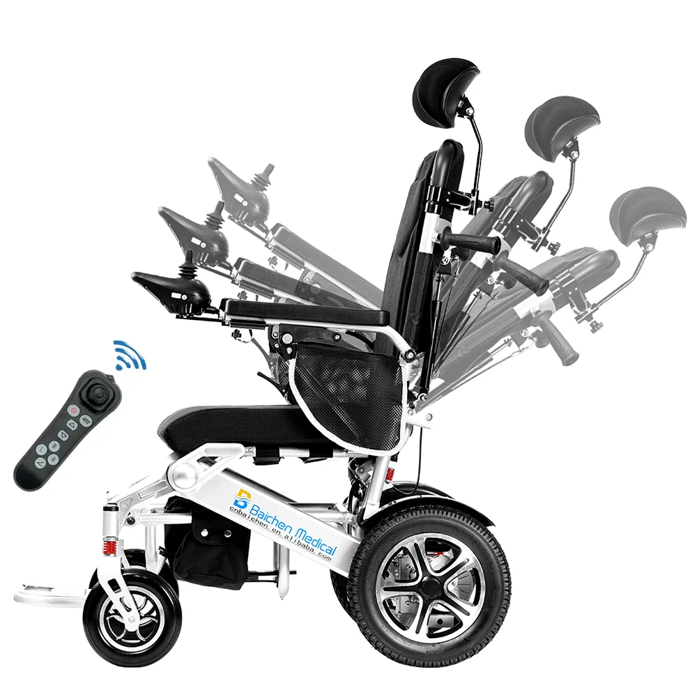 2025 Hot Sale Aluminum Alloy Remote Control Power Folding Wheelchair Portable Reclining Electric Wheelchair For Adults