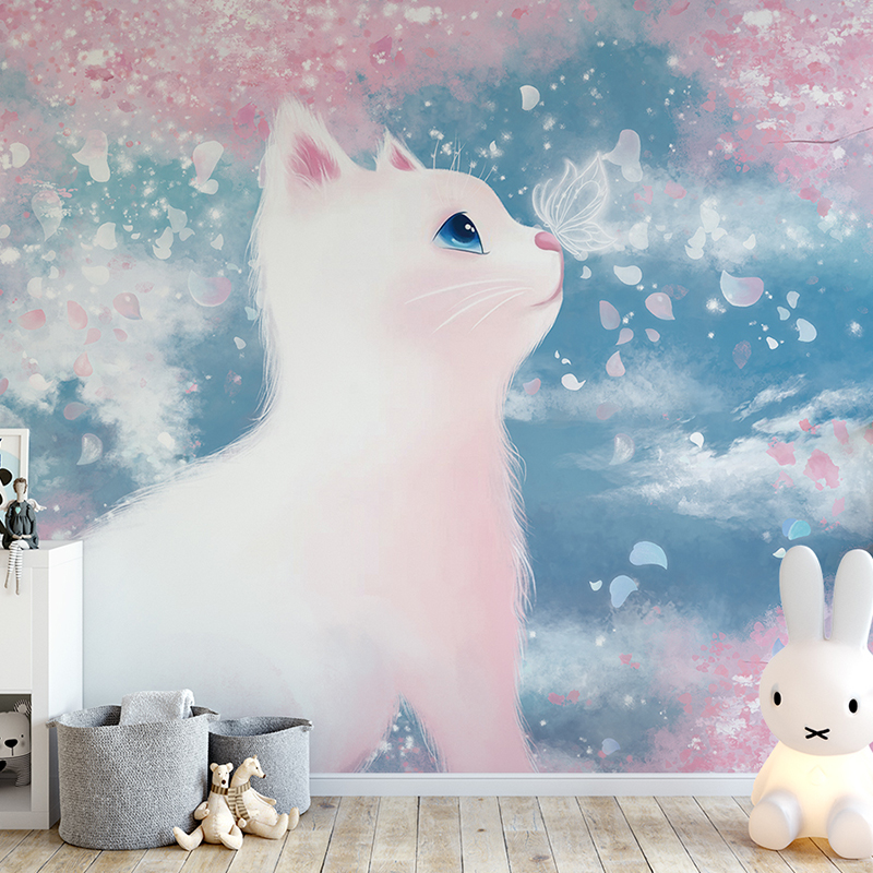 3D обои с милым котом для украшения детской комнаты, фоновые обои с мультяшным котом для гостиной, фреска для спальни для мальчиков и девочек