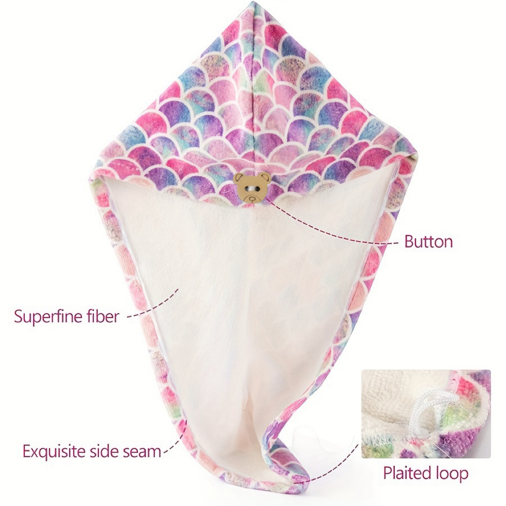 Bonnet pour cheveux secs en écailles de poisson pour enfants, serviette absorbante douce en fibre ultra fine, essentielle pour la salle de bain et le salon, 1 PC